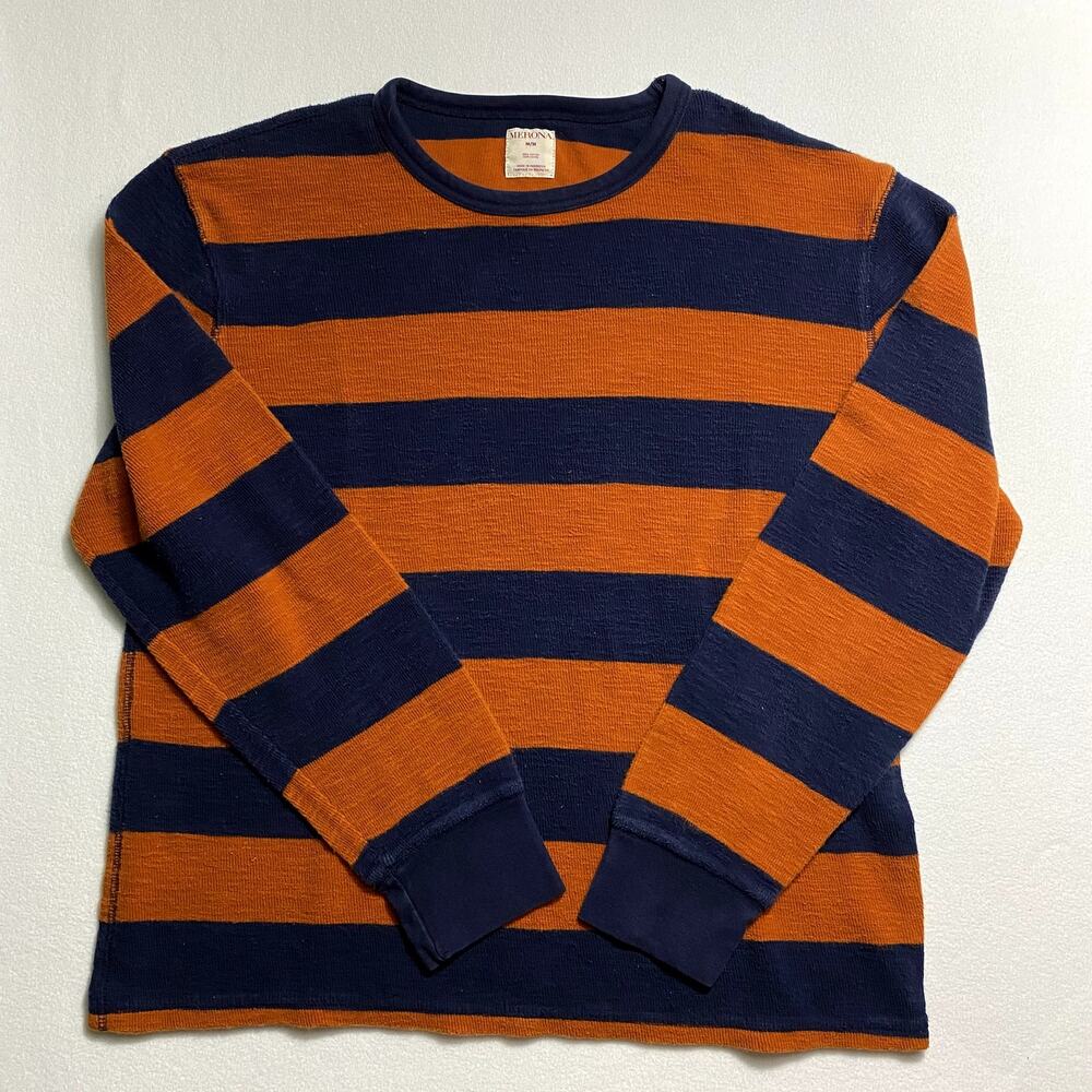 Vintage Merona Striped Crewneck Sweater Men's Medium Orange Blue Retro